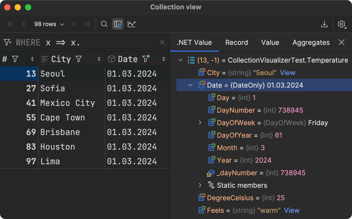 Inspection of .NET values in the Collection View