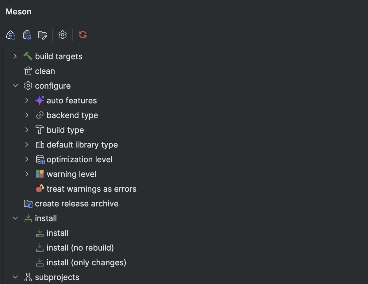 Meson tool window