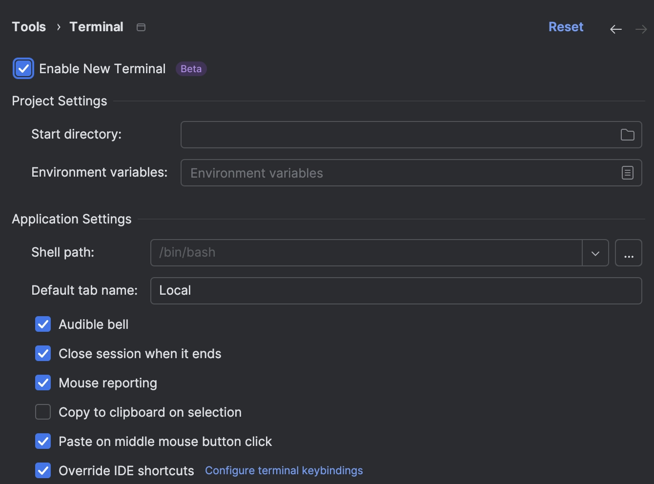 Terminal Beta setting