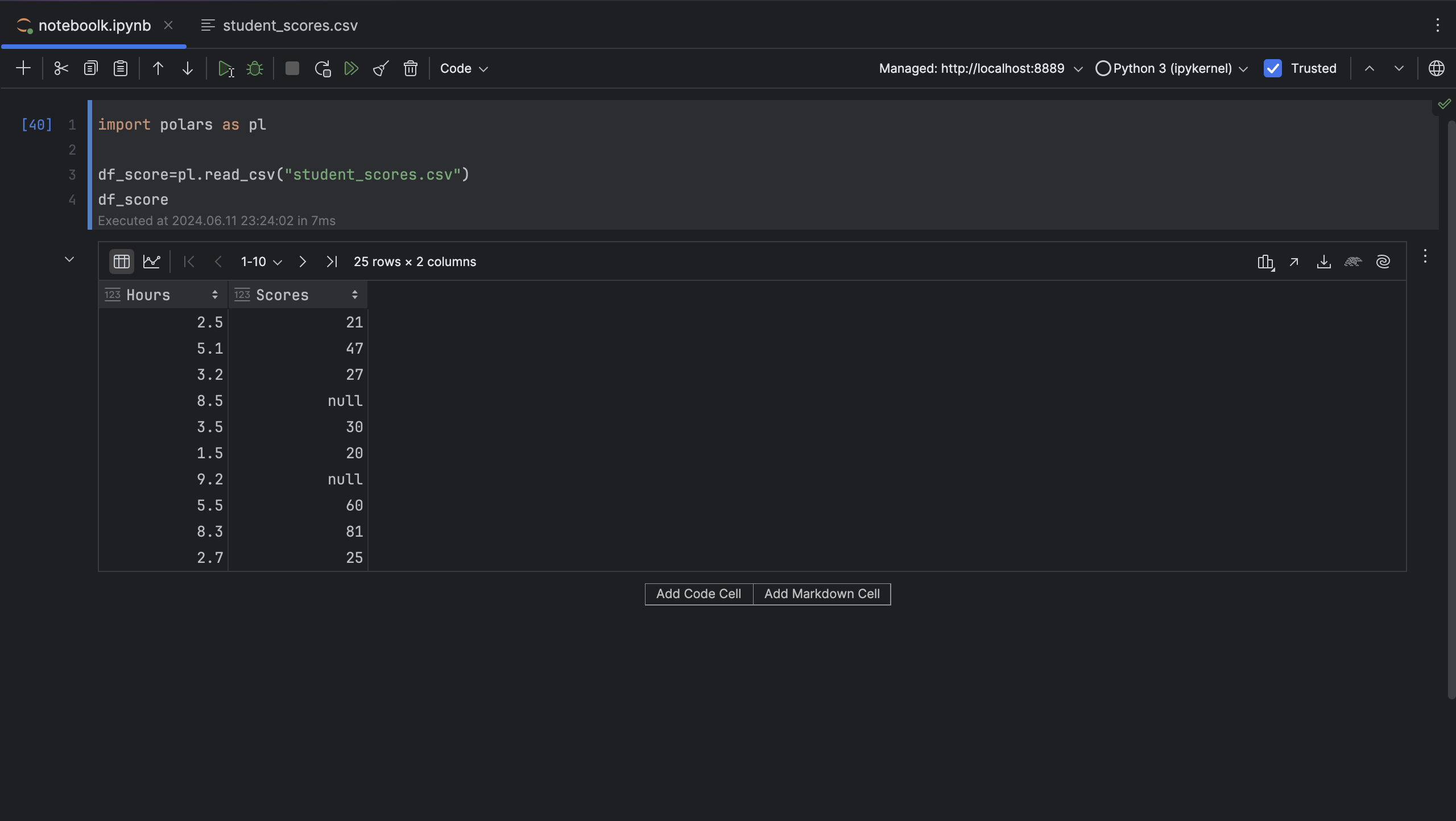 DataFrame with numerical data