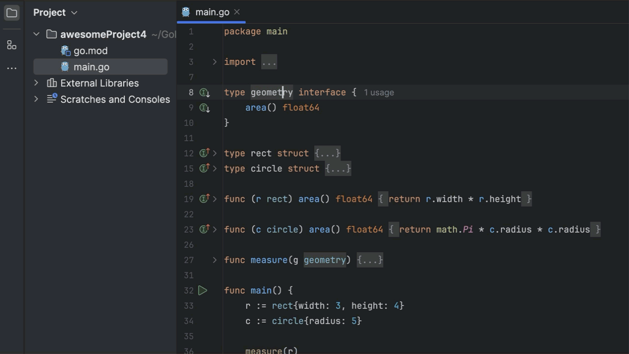 GoLand Add method to interface and all its implementations demo