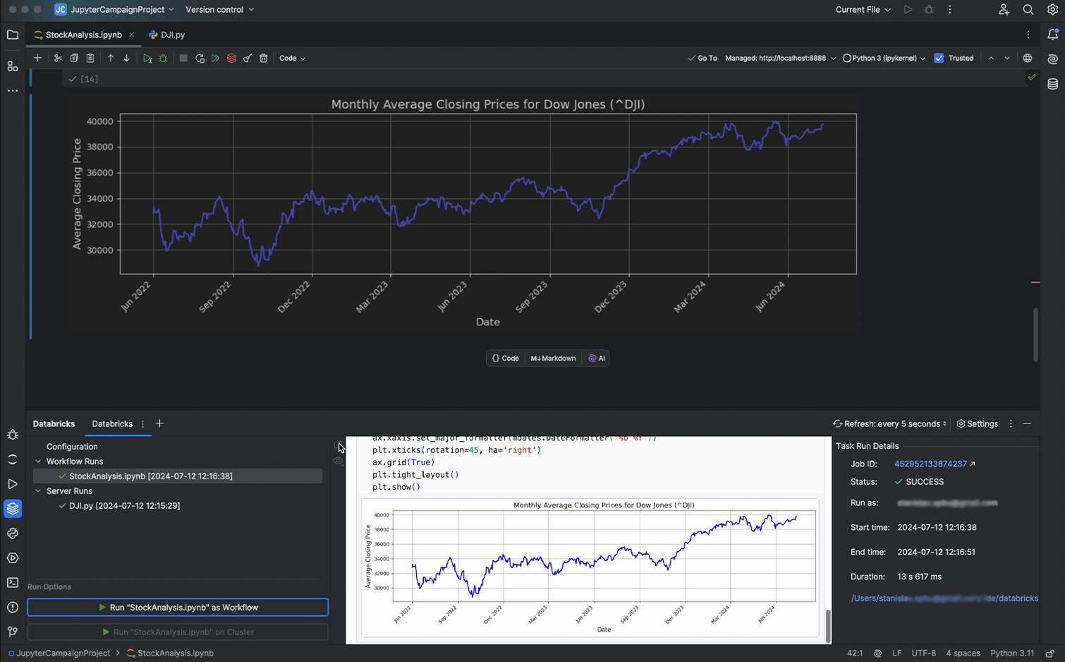 Exécution de notebooks Jupyter ou de scripts Python en tant que workflows