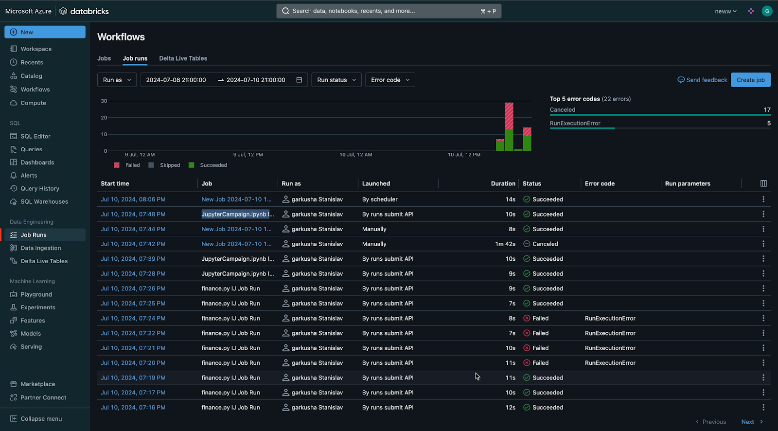 See the results of the runs on the Databricks platform from PyCharm