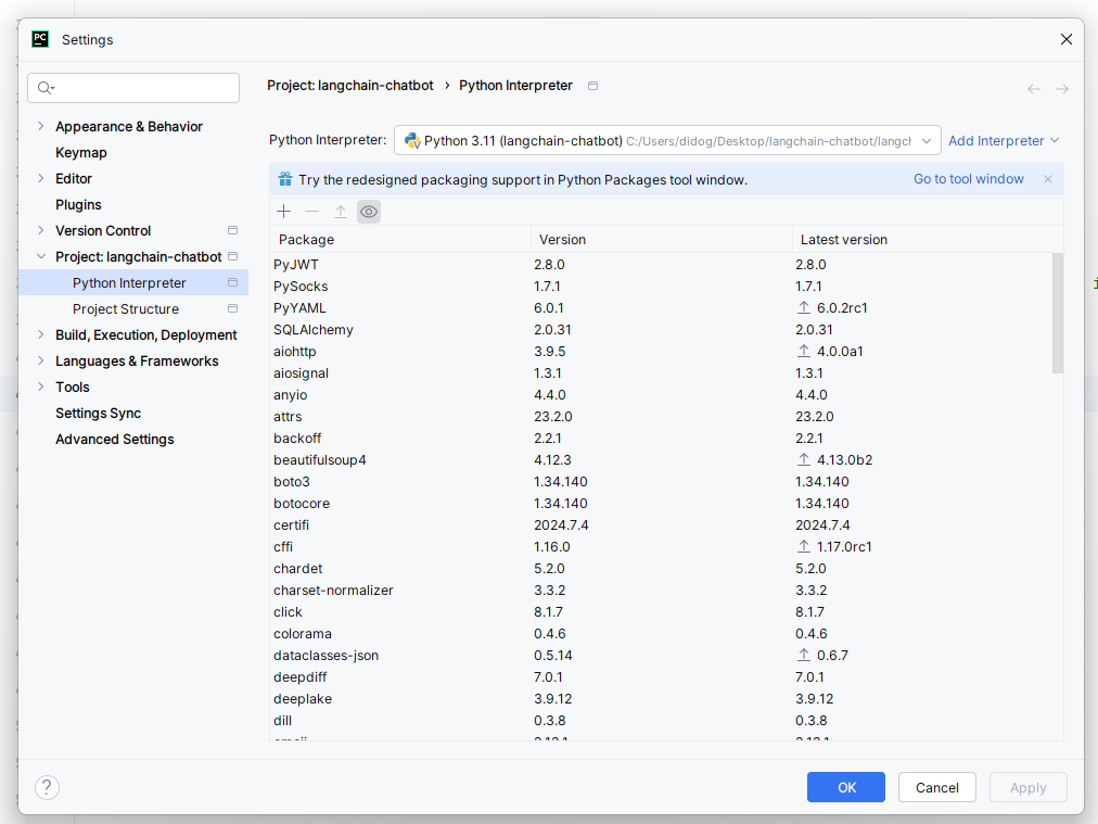 Python interpreter in PyCharm