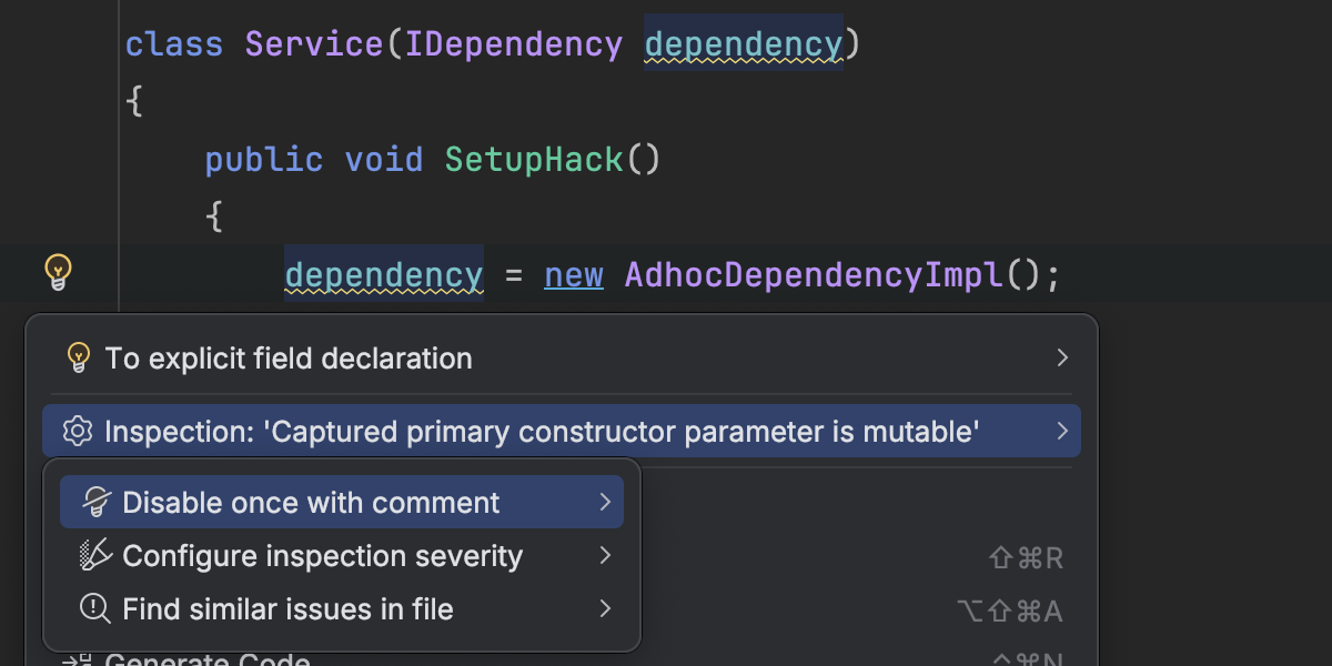 Suppressing and configuring an inspection