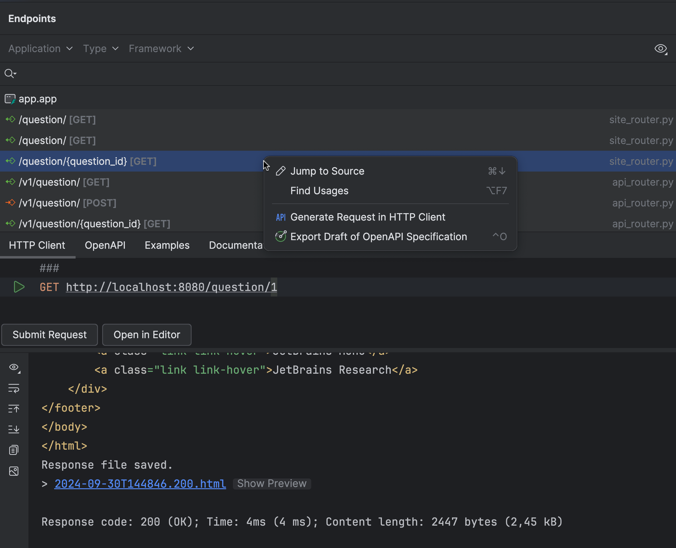 endpoints tool window - python web development
