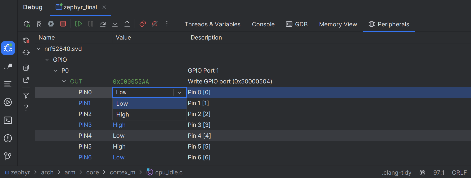 Editable peripheral register values