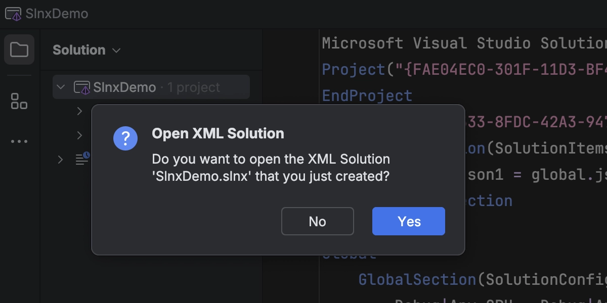 Prompt to open a newly created XML Solution