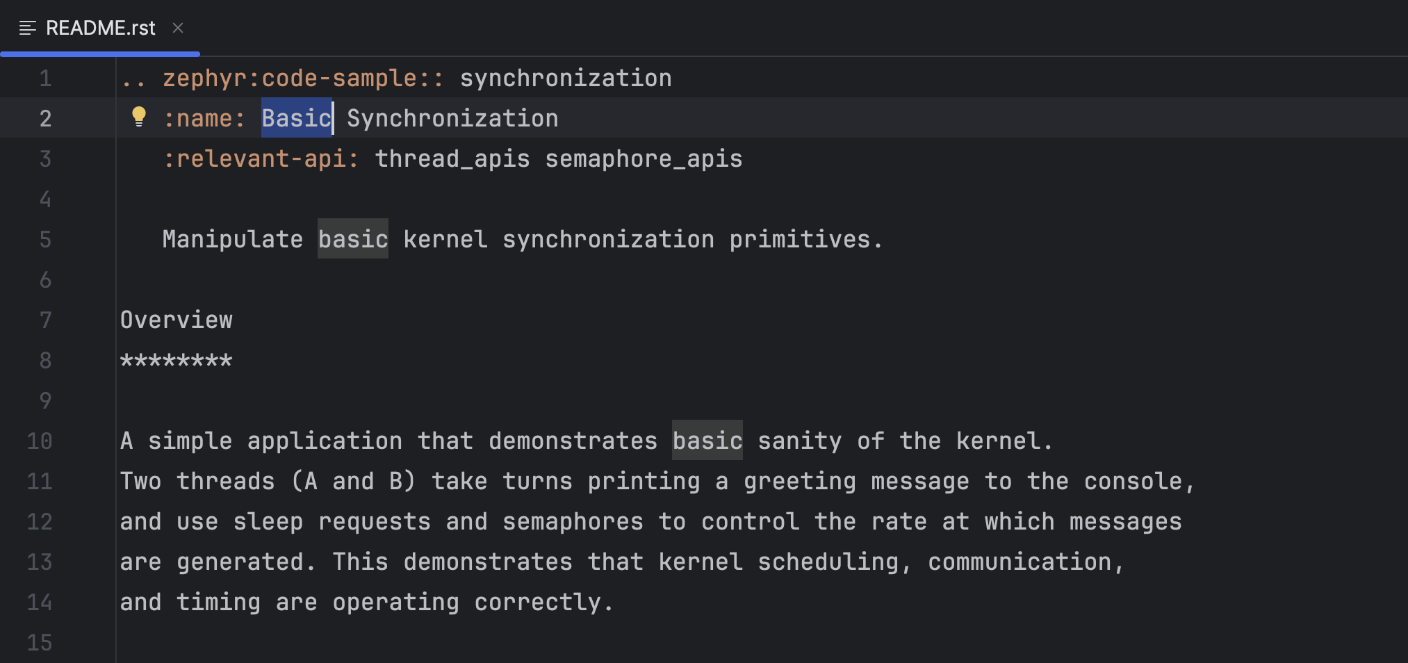 Highlighted occurrences of selected text