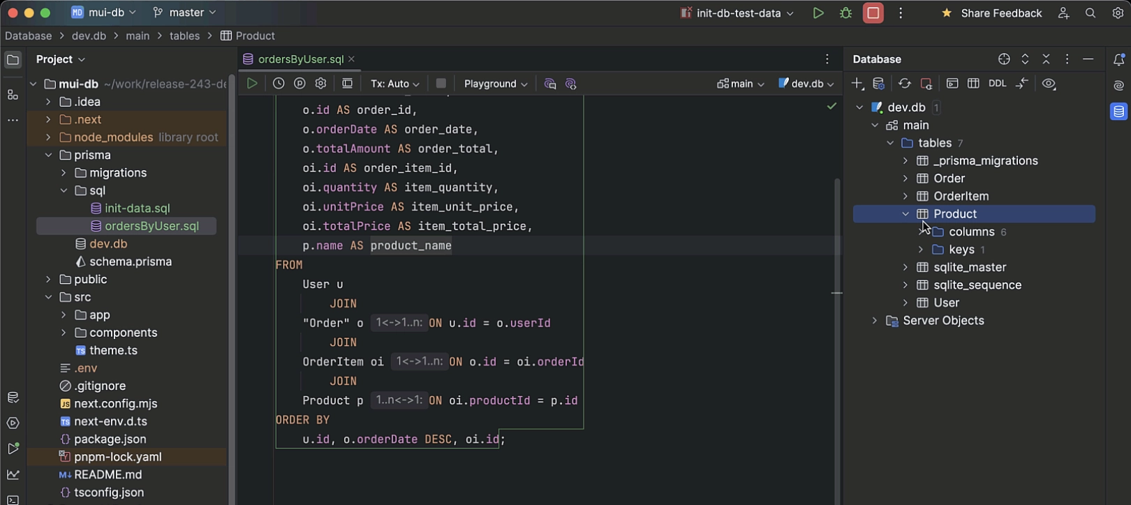 Demo showing the database plugin features in WebStorm