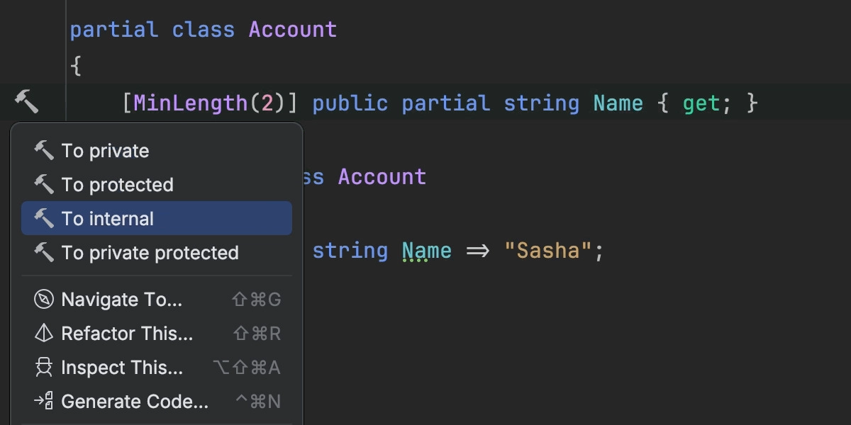 Changing access modifiers or partial properties