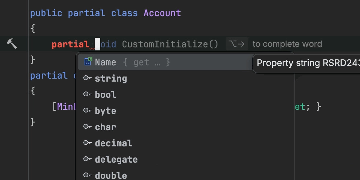 Code completion for missing partial properties