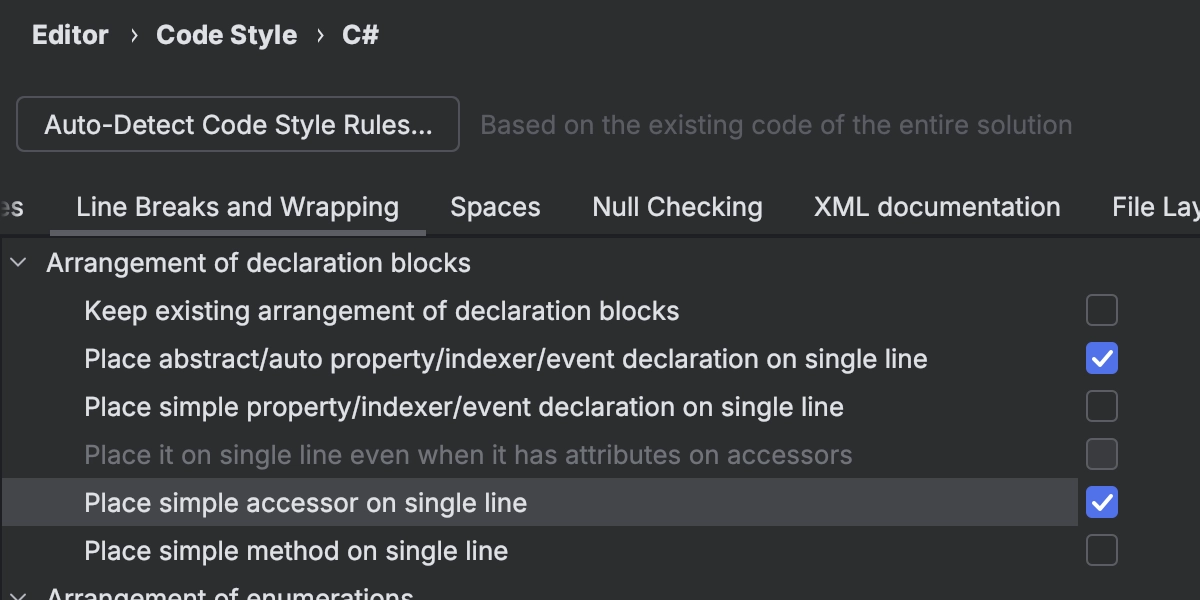 Code style settings for property accessors