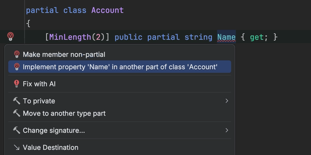 Implementing a partial property in another part of the type