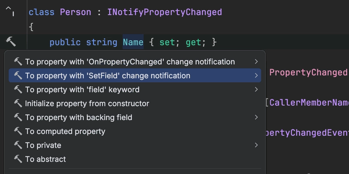 Implementing property change notifications