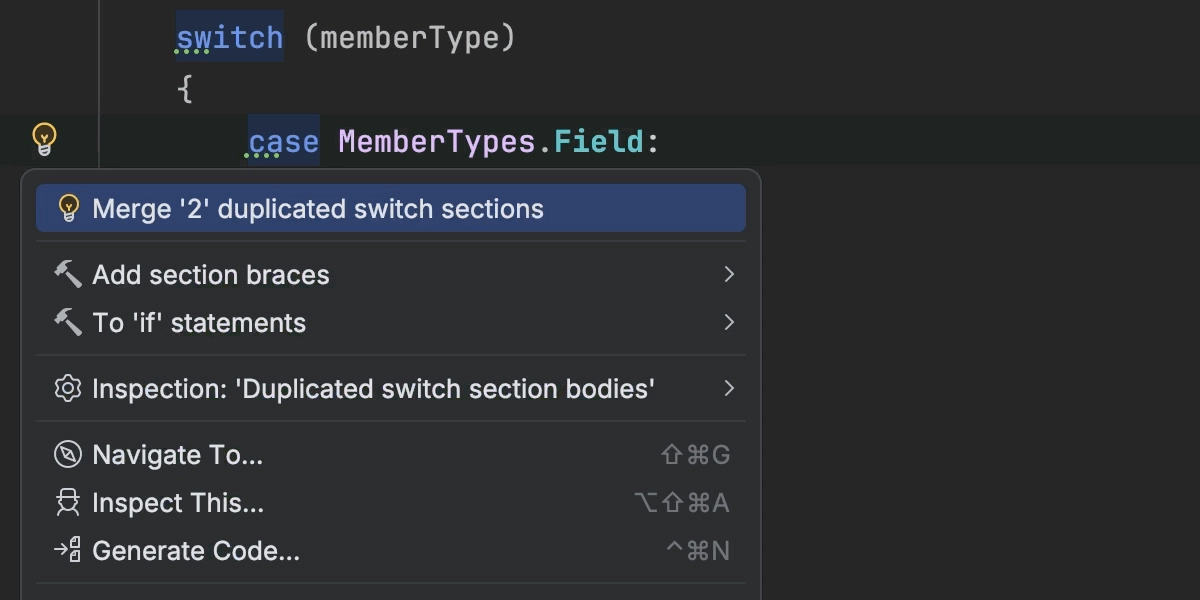 Merging duplicated switch section bodies