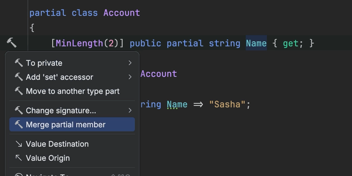 Merging partial properties into one definition