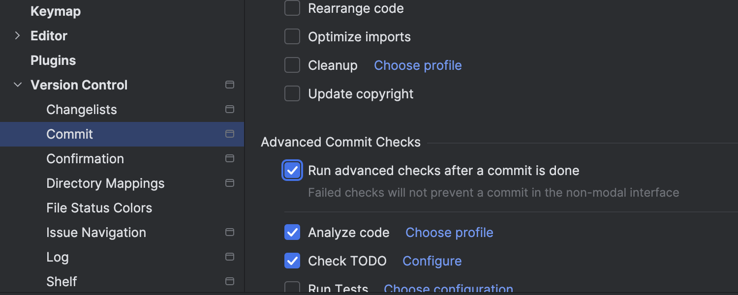 precommit checks setting