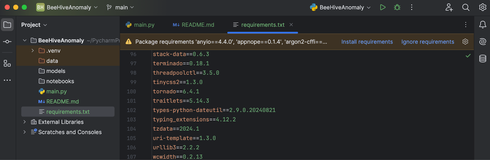 Install dependencies in PyCharm