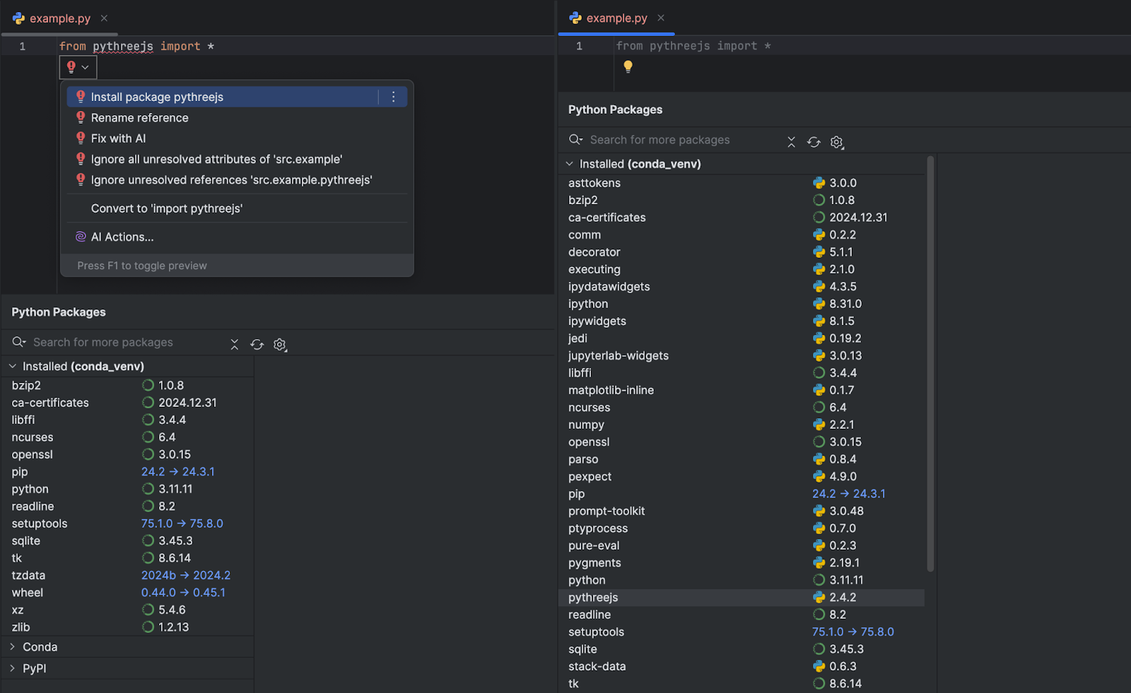 Install missing packages from PyPI in PyCharm