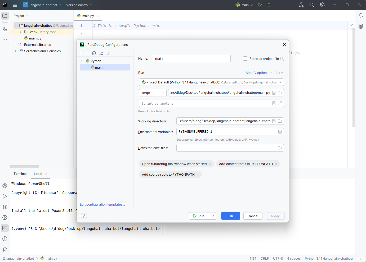 Environment variables in PyCharm