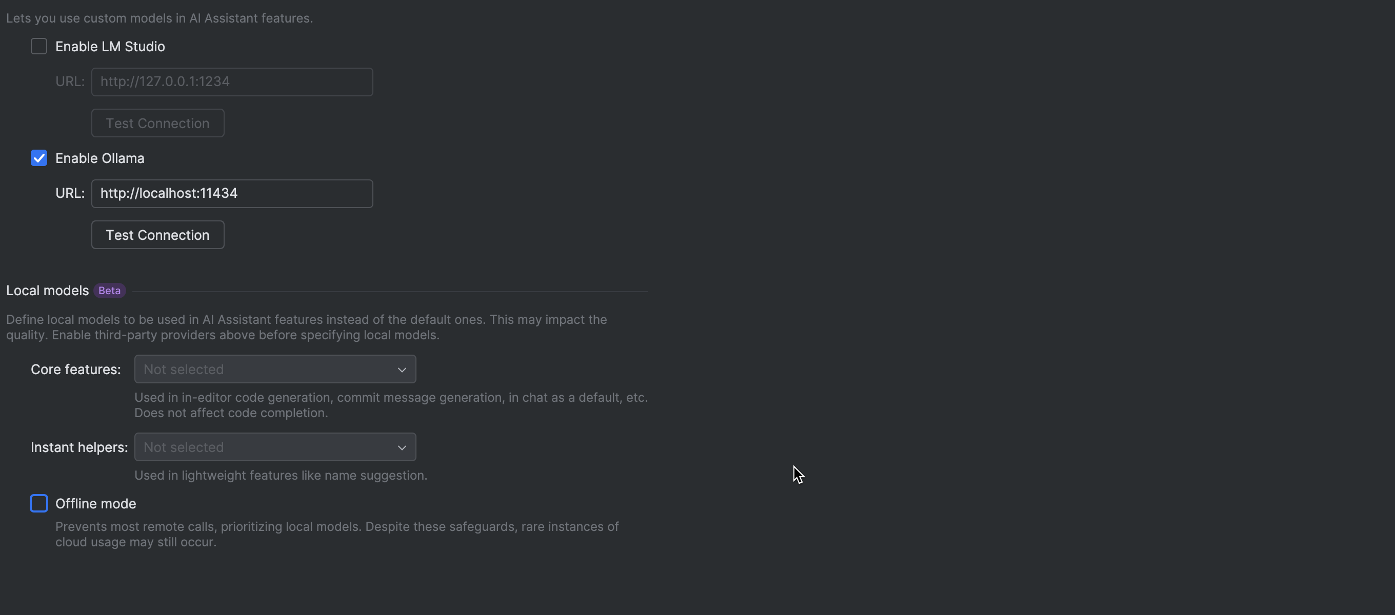 Enabling AI Assistant offlinemode