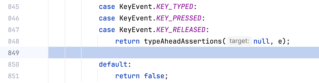IntelliJ IDEA highlights a blank line as if it were executed