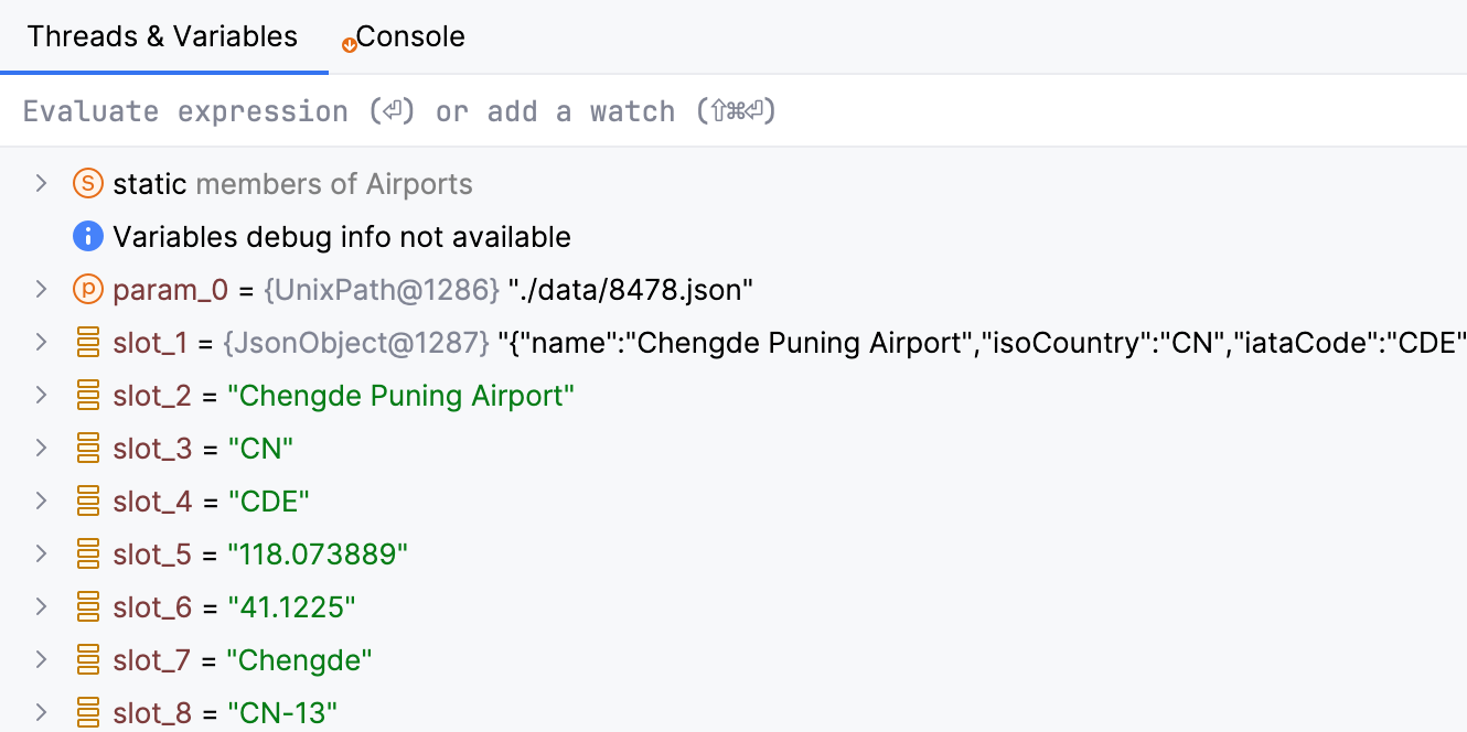 IntelliJ IDEA displays slot_1, slot_2, etc. instead of variable names in the Debug tool window