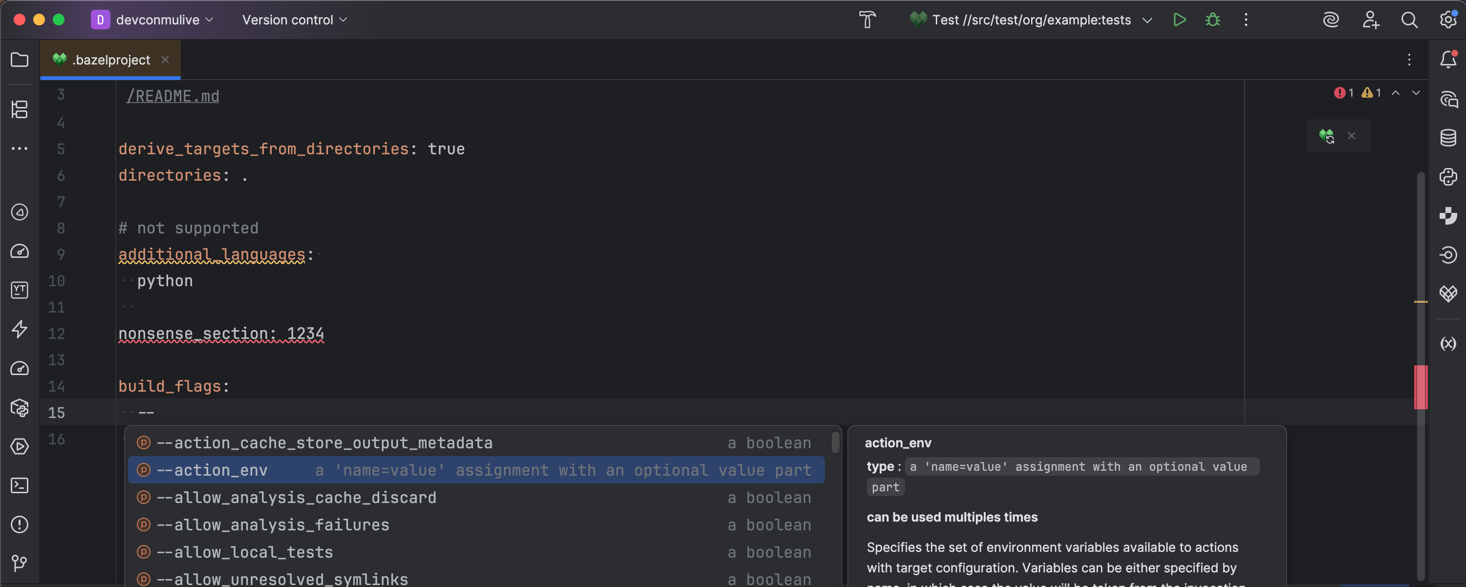 .bazelproject view highlighting and completions