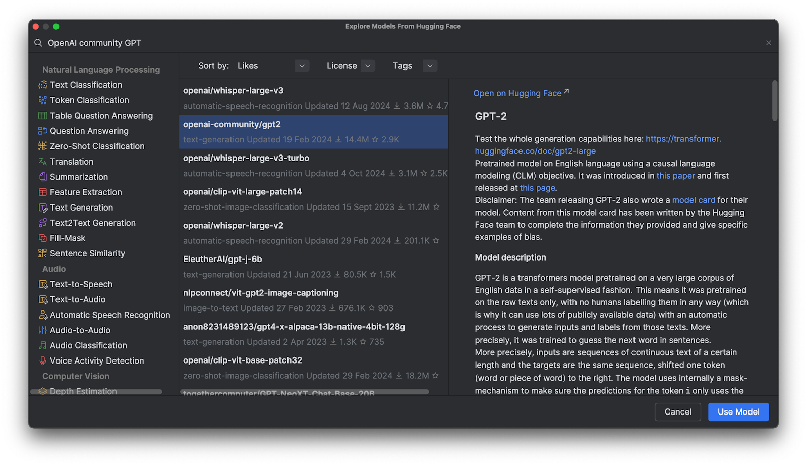 Explore models from Hugging Face