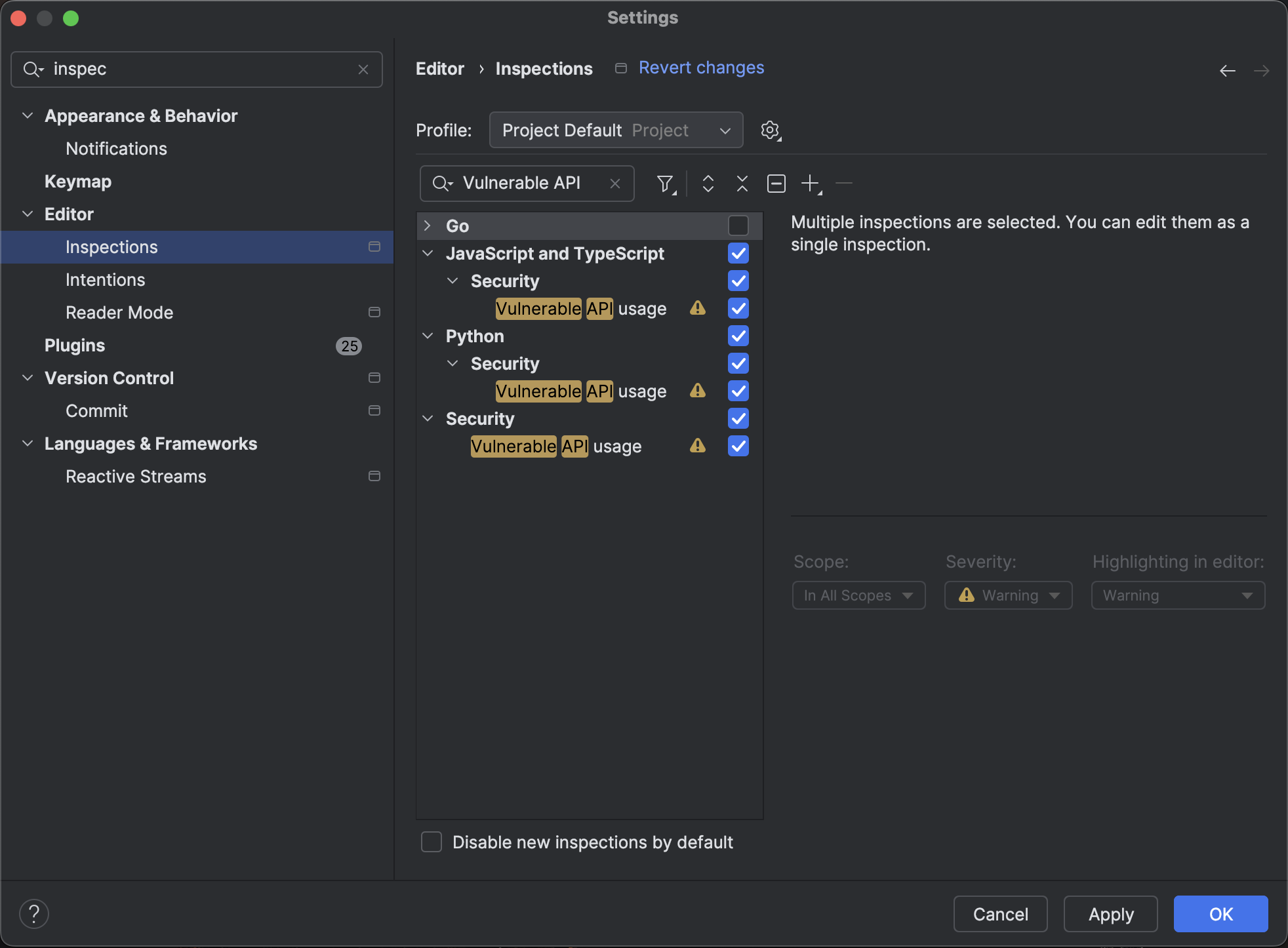 The Settings window