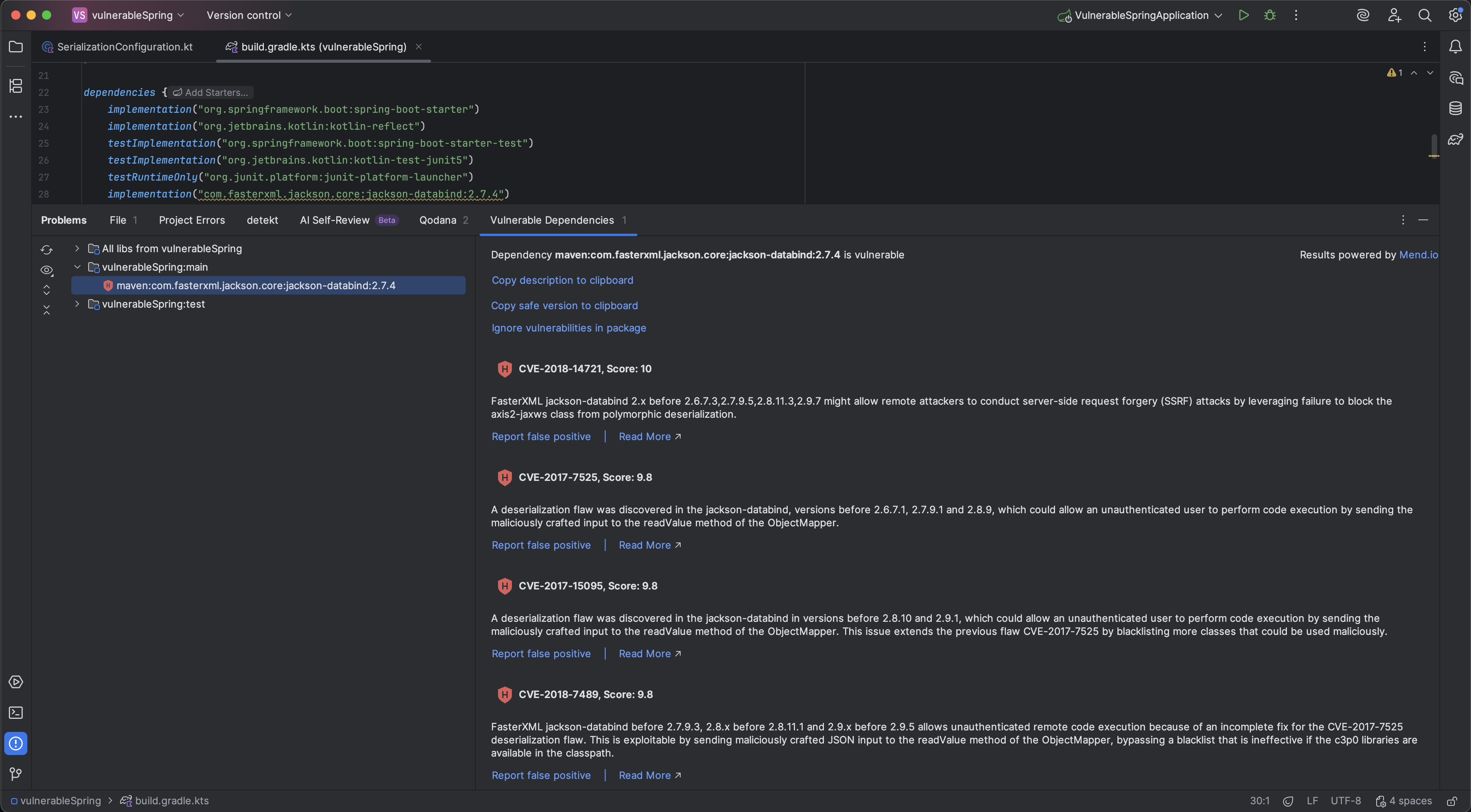The Vulnerable Dependencies window