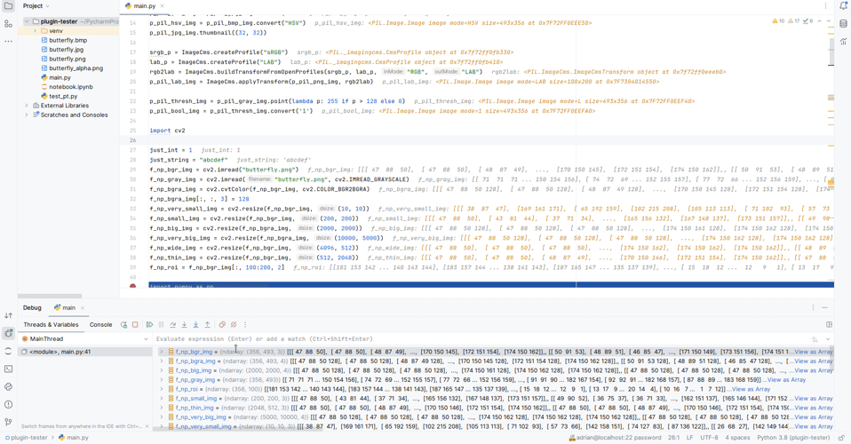 open cv plugin for pycharm