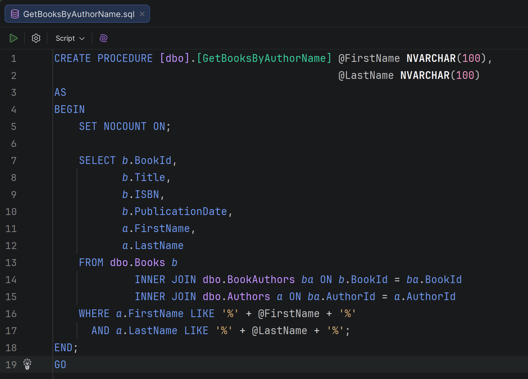 Editor and a stored proc in it