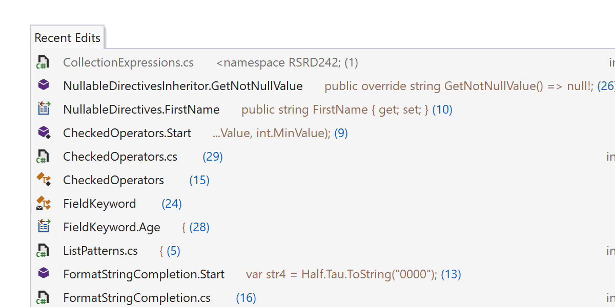 Goto Recent Edits Pop-up with Filtering