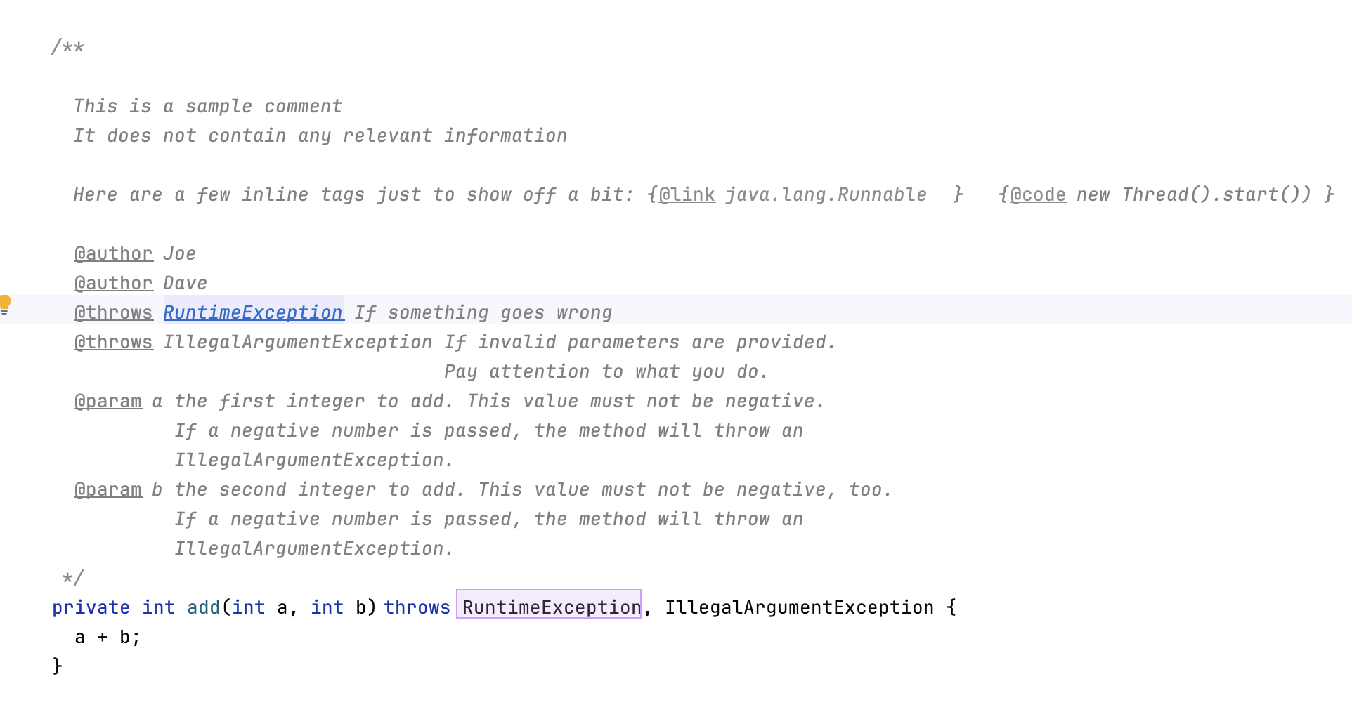 A pasted and properly parsed JavaDoc comment
