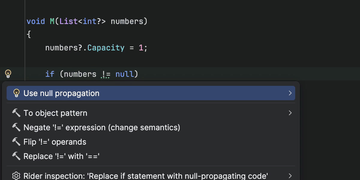 Quick-fix to use null propagation