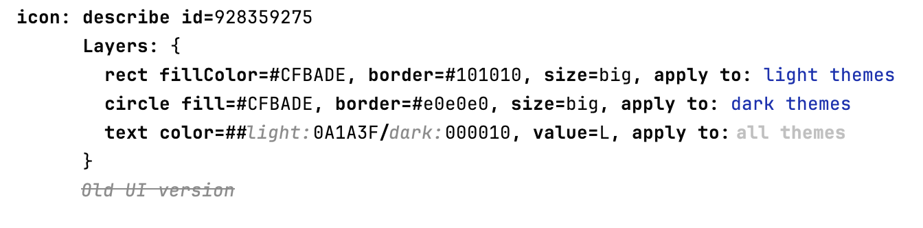 TextIcon sample definition with theme-specific colors and layers definition sample