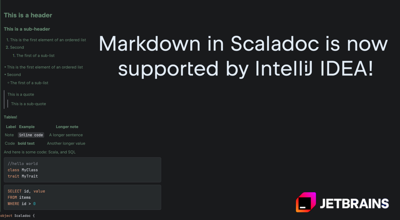 IntelliJ IDEA现在支持Scaladoc中的Markdown！