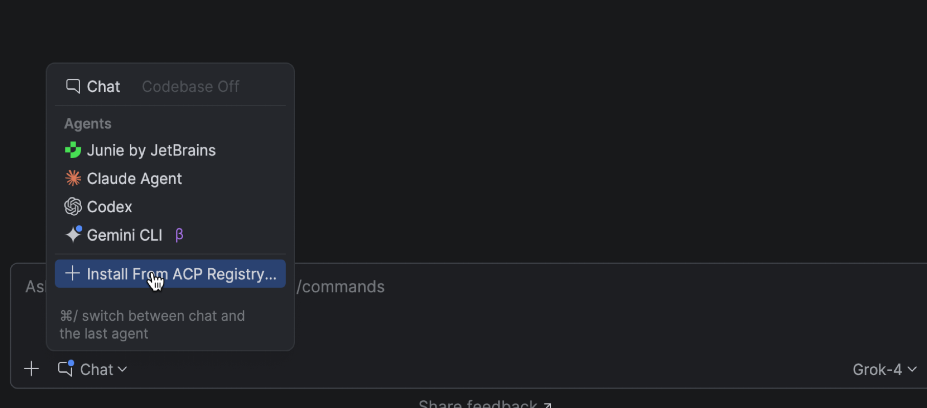 Install From ACP Registry option in AI chat