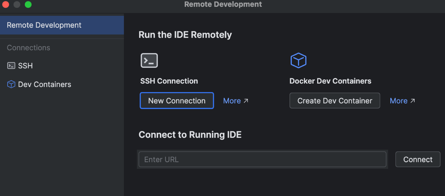 Remote Development window