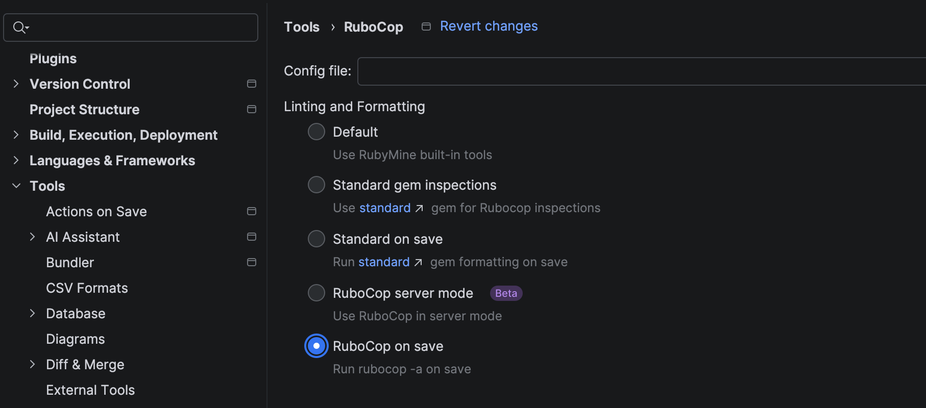 Redesigned RuboCop settings page with new Linting and Formatting section