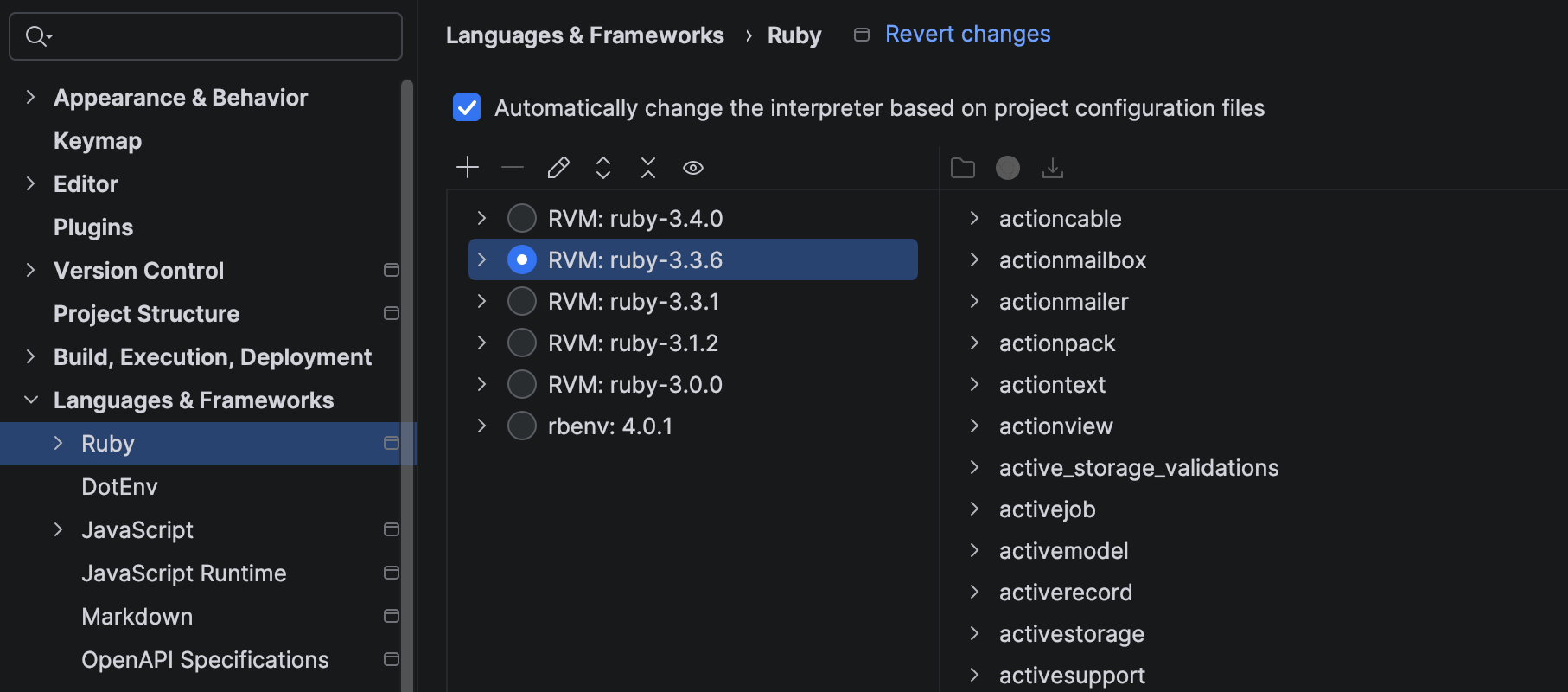 Updated Ruby settings page with the option of automatic Ruby interpreter selection