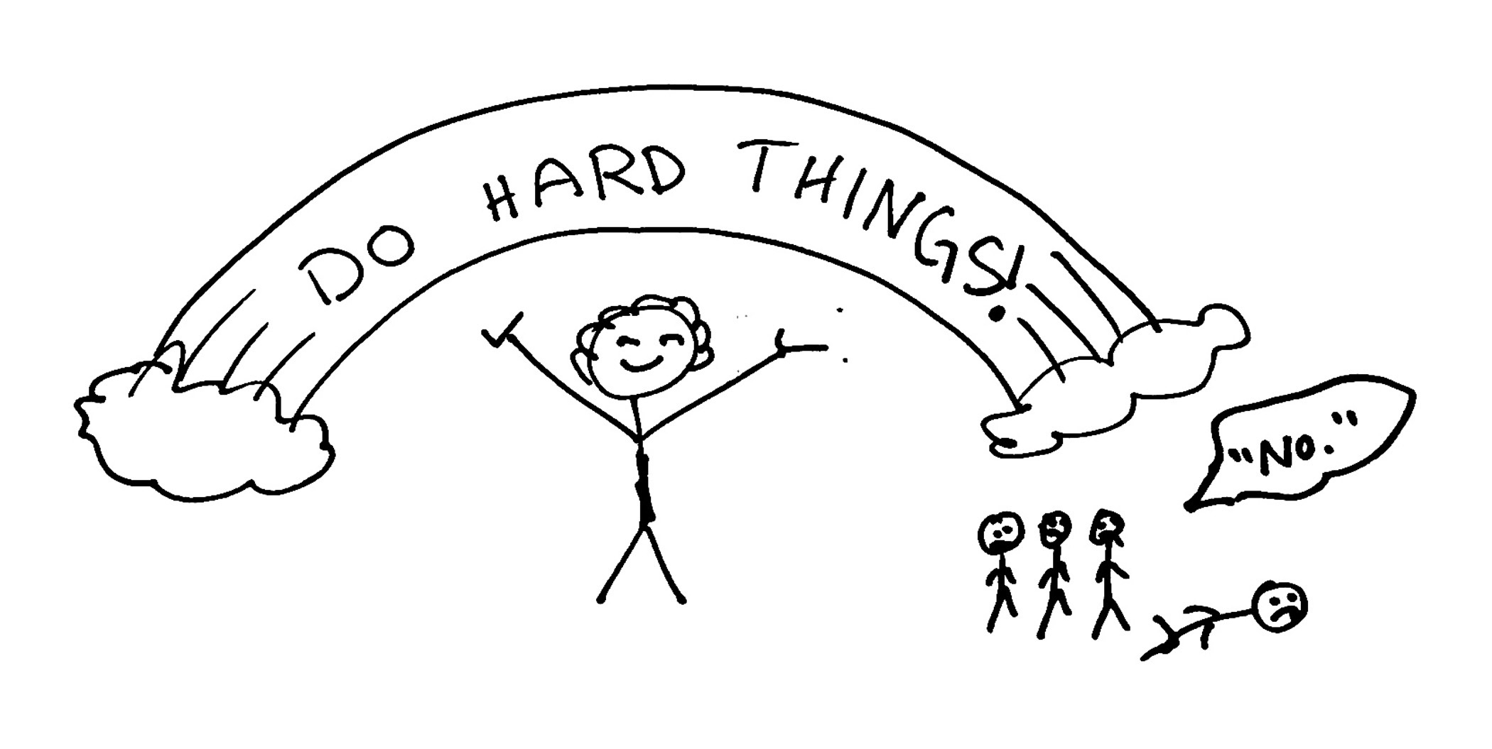  me under a rainbow that says “do hard things!”, an unimpressed audience