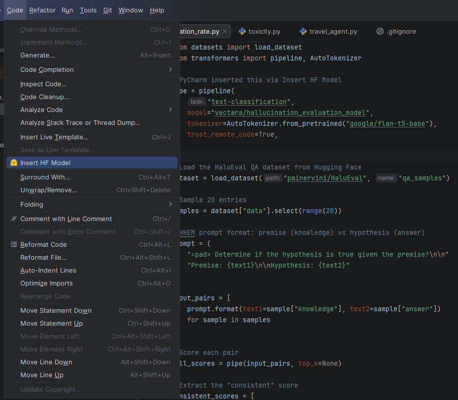 PyCharm's Hugging Face integration