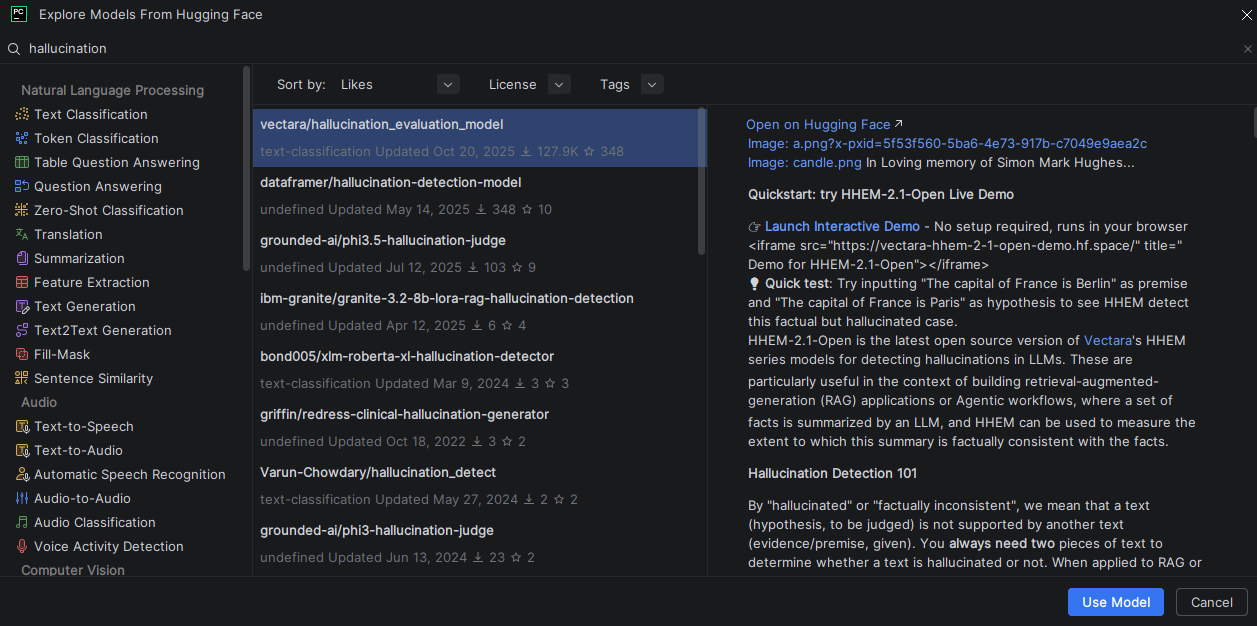 PyCharm's "Insert HF Model" feature