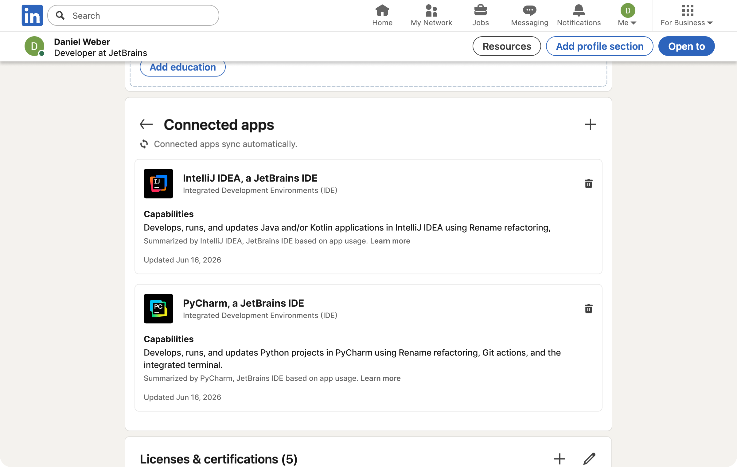 JetBrains-IDEs-connected-to-LinkedIn-example