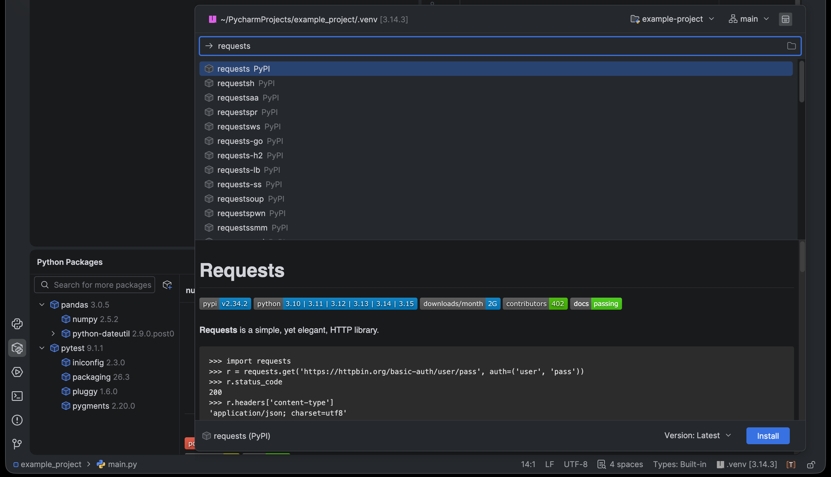 Redesigned Python Packages tool window in PyCharm