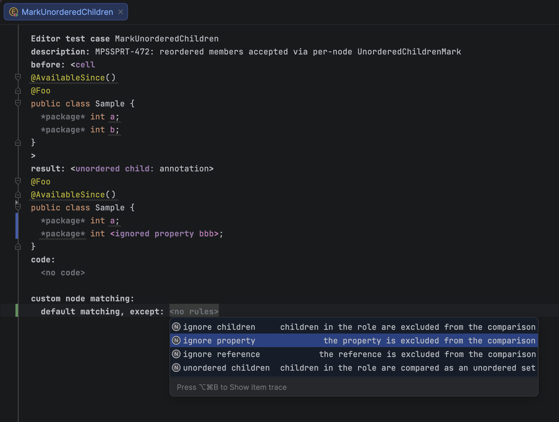 Editor tests flexible result matching